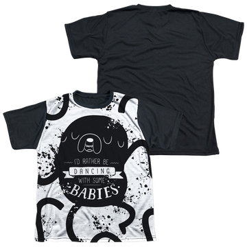 Adventure Time Dancing With Babies youth black back t-shirt for ages 8 to 12