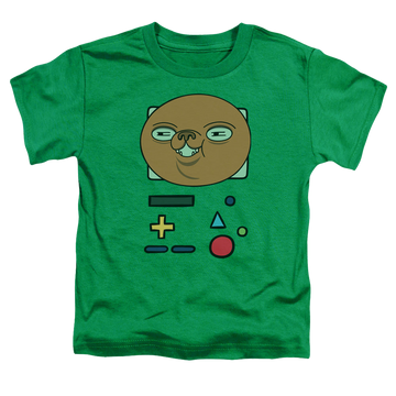 Kelly green toddler t-shirt with Adventure Time Bmo Mask graphic