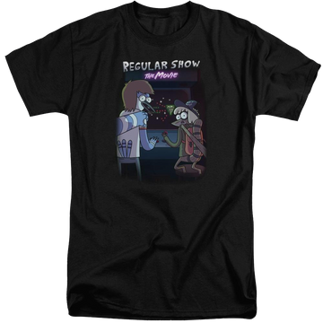 Black men's tall fit t-shirt with Regular Show Rs The Movie graphic