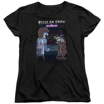 Black women's t-shirt with Regular Show Rs The Movie graphic
