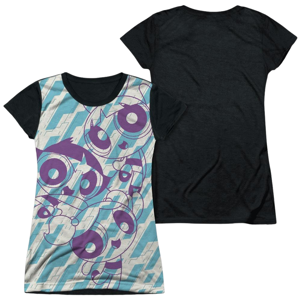 Powerpuff Girls Purple Pattern Juniors Black Back T-Shirt Juniors Black Back T-Shirt Powerpuff Girls   