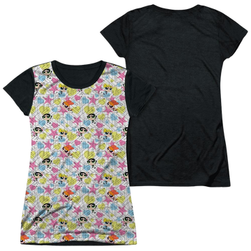 Powerpuff Girls Powerpuff Pattern juniors black back t-shirt