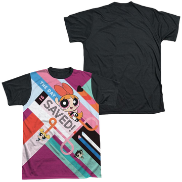 Powerpuff Girls The Day Is Saved men's black back t-shirt