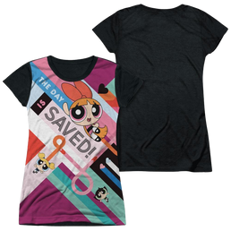Powerpuff Girls The Day Is Saved Juniors Black Back T-Shirt Juniors Black Back T-Shirt Powerpuff Girls   