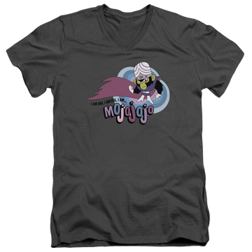 Charcoal men's v-neck t-shirt with Powerpuff Girls I Am Bad I Am Evil graphic