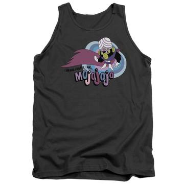 Charcoal men's tank with Powerpuff Girls I Am Bad I Am Evil graphic