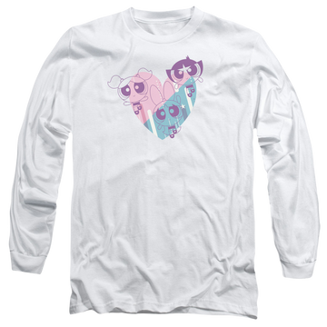 White men's long sleeve t-shirt with Powerpuff Girls Powerpuff Heart graphic
