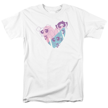 White men's regular fit t-shirt with Powerpuff Girls Powerpuff Heart graphic