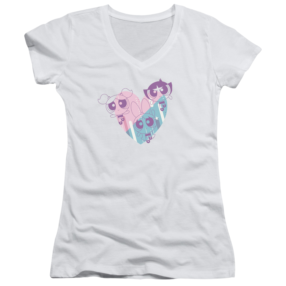 Powerpuff Girls Powerpuff Heart Juniors V-Neck T-Shirt Juniors V-Neck T-Shirt Powerpuff Girls   