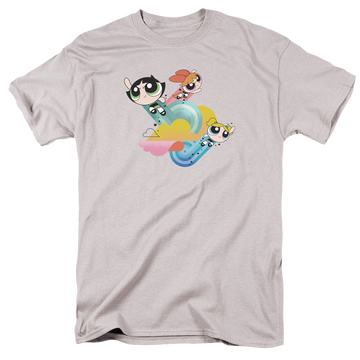Silver men's regular fit t-shirt with Powerpuff Girls Spiral Streaks graphic