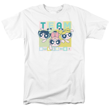 White men's regular fit t-shirt with Powerpuff Girls Awesome Block graphic