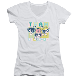Powerpuff Girls Awesome Block Juniors V-Neck T-Shirt Juniors V-Neck T-Shirt Powerpuff Girls   