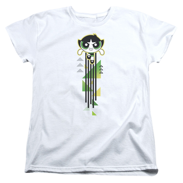 White women's t-shirt with Powerpuff Girls Buttercup Streak graphic