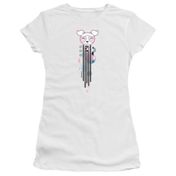 White juniors t-shirt with Powerpuff Girls Bubbles Streak graphic