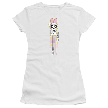 White juniors t-shirt with Powerpuff Girls Blossom Streak graphic