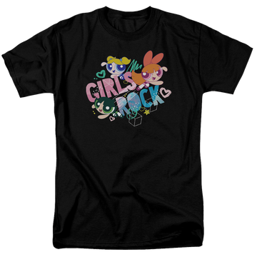 Black men's regular fit t-shirt with Powerpuff Girls Girls Rock graphic