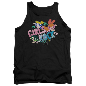Black men's tank with Powerpuff Girls Girls Rock graphic