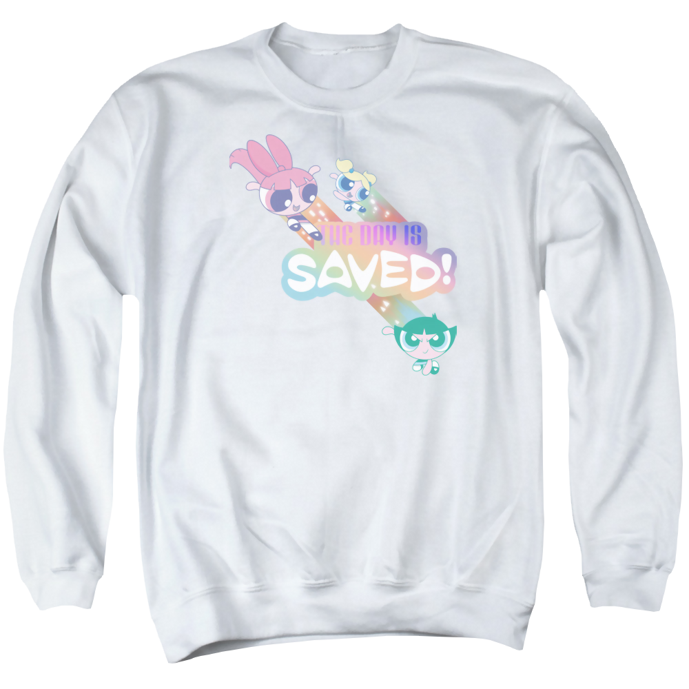 Powerpuff Girls The Day Is Saved Men's Crewneck Sweatshirt Men's Crewneck Sweatshirt Powerpuff Girls   
