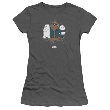 Charcoal juniors t-shirt with We Bare Bears Jacket graphic