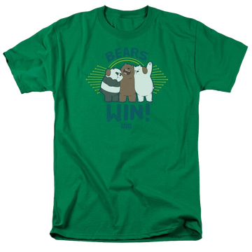 Kelly green men's regular fit t-shirt with We Bare Bears Bears Win graphic