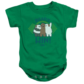 Kelly green baby bodysuit with We Bare Bears Bears Win graphic