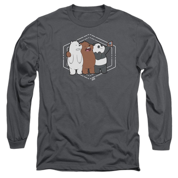 Charcoal men's long sleeve t-shirt with We Bare Bears Selfie graphic
