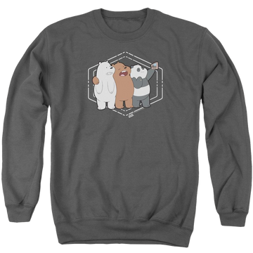 Charcoal men's crewneck sweatshirt with We Bare Bears Selfie graphic