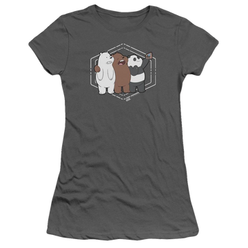 Charcoal juniors t-shirt with We Bare Bears Selfie graphic