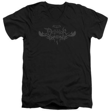 Black men's v-neck t-shirt with Metalocalypse Dethklok Logo graphic