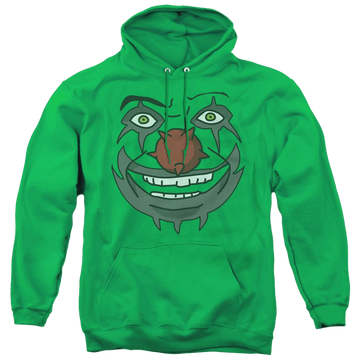 Kelly green pullover hoodie with Metalocalypse Doctor Rockso graphic