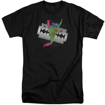 Black men's tall fit t-shirt with Metalocalypse Rockso Dance graphic