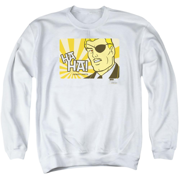 White men's crewneck sweatshirt with Harvey Birdman Phil Ken Sebben graphic