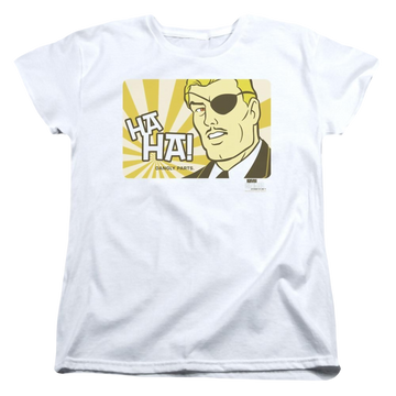 White women's t-shirt with Harvey Birdman Phil Ken Sebben graphic