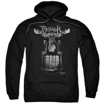 Black pullover hoodie with Metalocalypse Statue graphic
