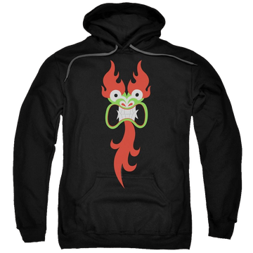 Black pullover hoodie with Samurai Jack Aku Face graphic