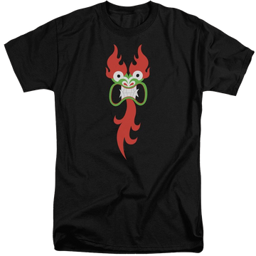 Black men's tall fit t-shirt with Samurai Jack Aku Face graphic