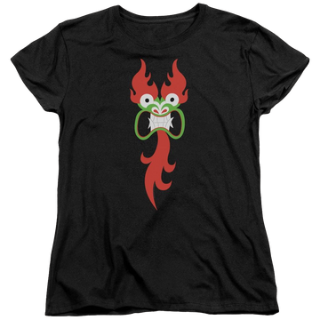 Black women's t-shirt with Samurai Jack Aku Face graphic