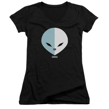 Black juniors v-neck t-shirt with Samurai Jack Daughters Of Aku graphic
