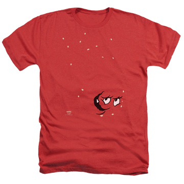 Red men's heather t-shirt with Aqua Teen Hunger Force Meatwad graphic