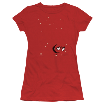 Red juniors t-shirt with Aqua Teen Hunger Force Meatwad graphic
