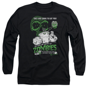 Black men's long sleeve t-shirt with Aqua Teen Hunger Force Zombies graphic