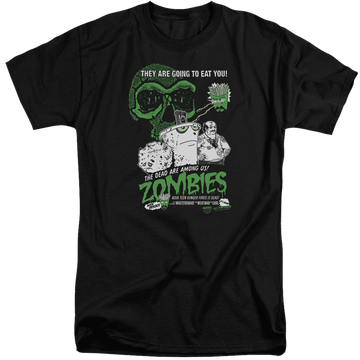 Black men's tall fit t-shirt with Aqua Teen Hunger Force Zombies graphic