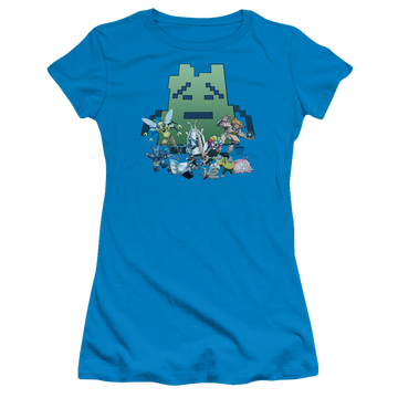 Turquoise juniors t-shirt with Aqua Teen Hunger Force Group graphic