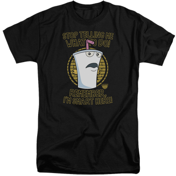 Black men's tall fit t-shirt with Aqua Teen Hunger Force Stop graphic