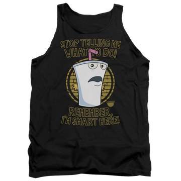 Black men's tank with Aqua Teen Hunger Force Stop graphic