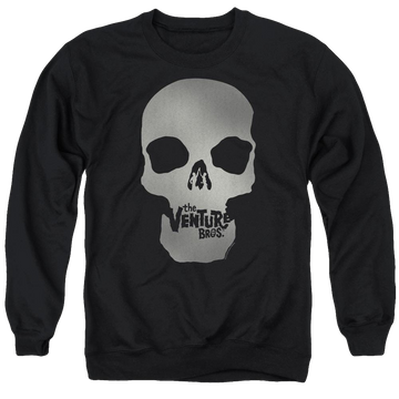 Black men's crewneck sweatshirt with The Venture Bros Skull Logo graphic