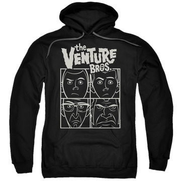 Black pullover hoodie with The Venture Bros Venture graphic