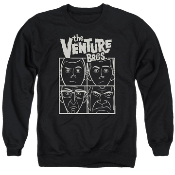 Black men's crewneck sweatshirt with The Venture Bros Venture graphic