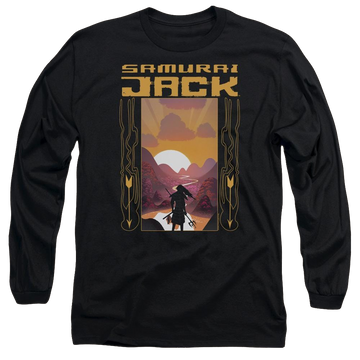 Black men's long sleeve t-shirt with Samurai Jack Sunrise graphic