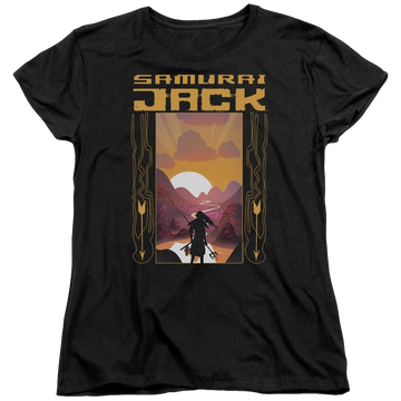 Black women's t-shirt with Samurai Jack Sunrise graphic